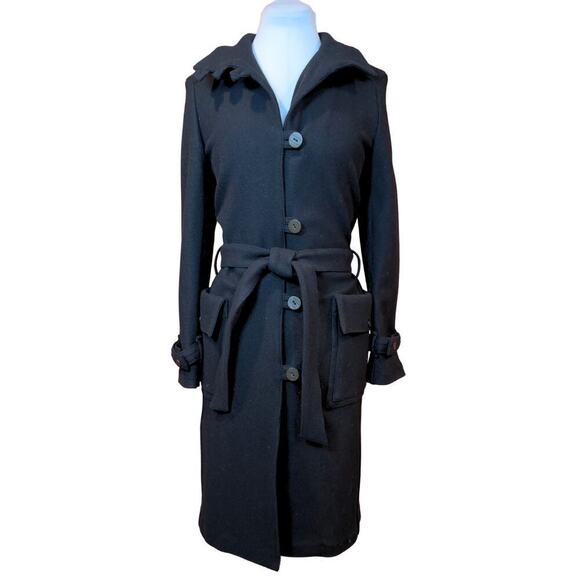 Burberry Black Trench Coat Wool Belted Single Breasted Long Jacket US10 UK12 - Picture 7 of 13